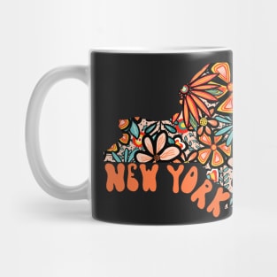 New York State Design | Artist Designed Illustration Featuring New York State Outline Filled With Retro Flowers with Retro Hand-Lettering Mug